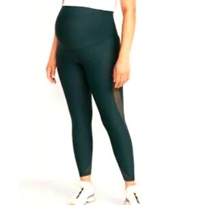 Maternity 7/8 Full Panel Powersoft Mesh Panel Leggings Teal XXL
